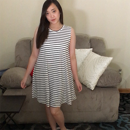 white sleeveless striped dress